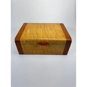 Vintage Vintage Streamlined Design Wooden Jewelry Box with Red Bakelite Handle